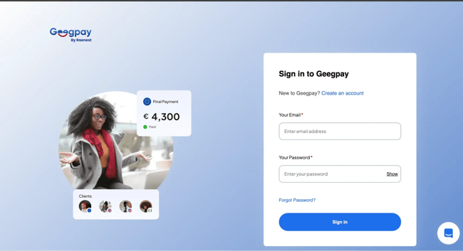 website with user accounts; geegpay